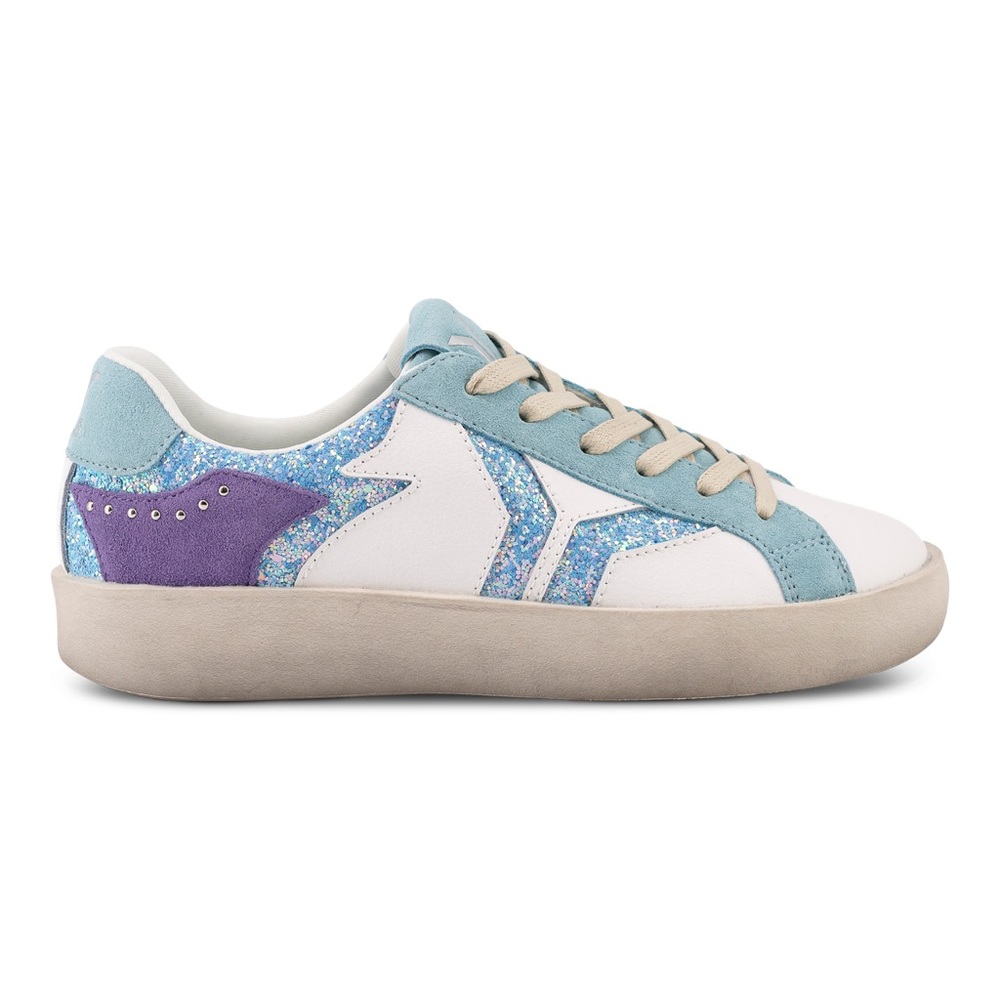 Culture of Brave-New Play Leather Sneaker in retro blue with glitter wing